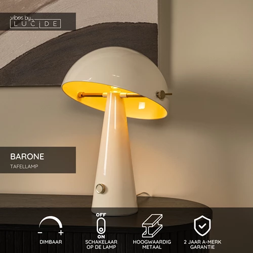 Lucide BARONE - Tafellamp - Ø 38 cm - 1xE27 - Taupe | Vibes - USP